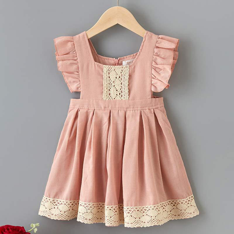 Girl Baby Cute Lotus Root Pink Dress Children Princess Stitching Lace Flying Sleeve Short Skirt Girl Baby Cute Lotus Root Pink Dress Children Princess Stitching Lace Flying Sleeve Short Skirt
